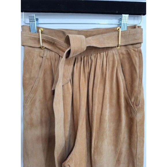 La Matta Suede Leather Women Pant Italy Brown High Waist Pleated Size Small - Picture 8 of 12